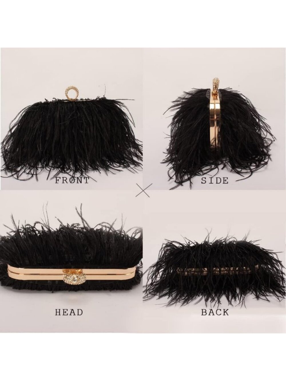 Elegant Natural Ostrich Feather Clutch Bag - Vintage Evening Purse for Banquet - Picture 5 of 8
